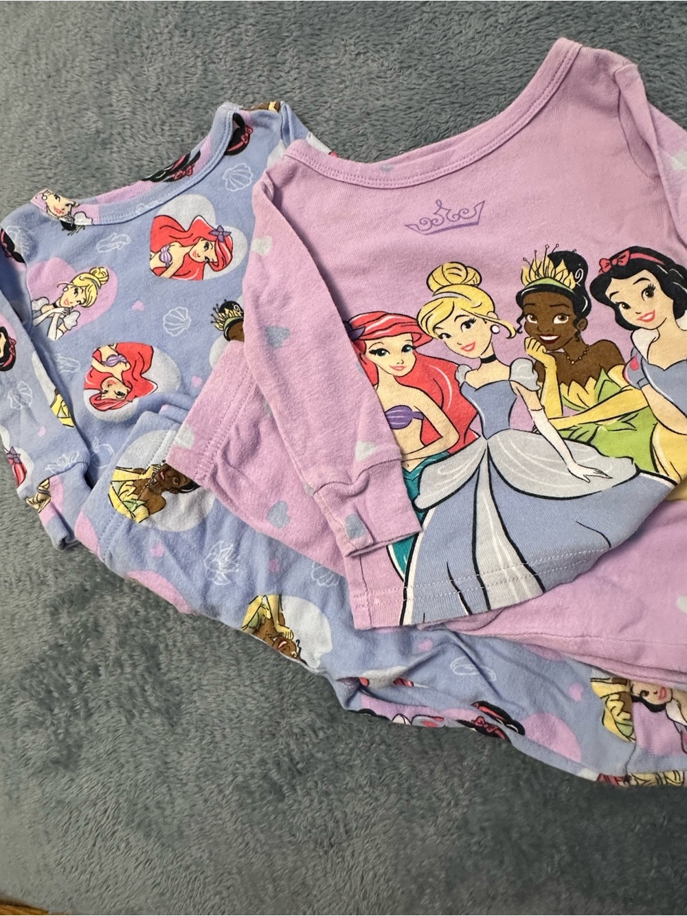 Disney Princess Pajama Bundle 12M Ariel Cinderella Tiana 2 Sets